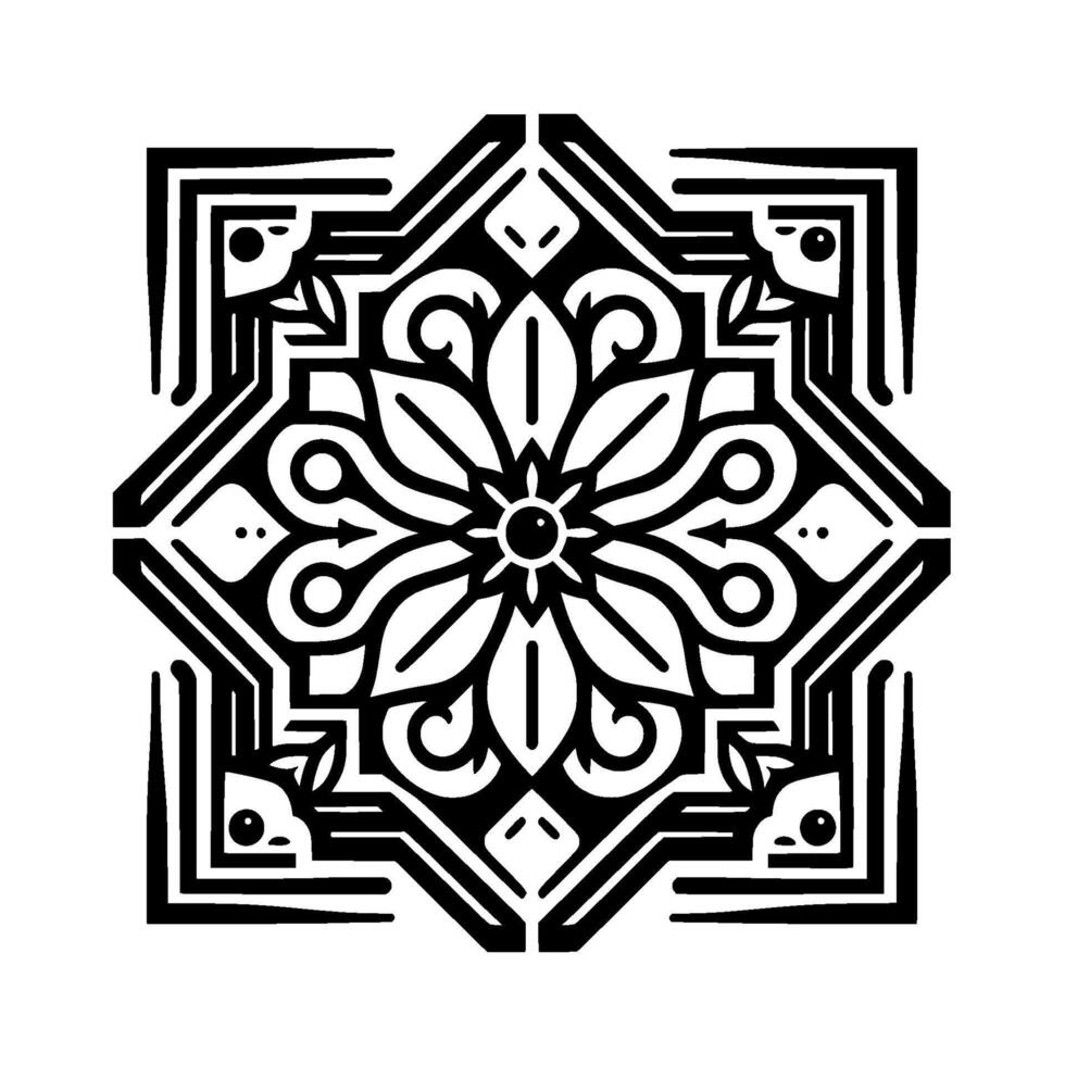 Geometric floral mandala in black white vector