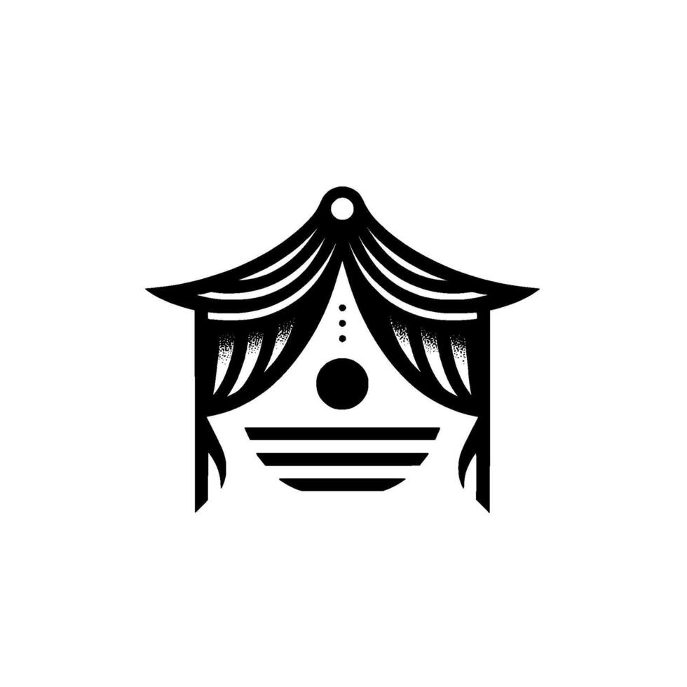 Abstract black white tent illustration, minimalist, geometric vector