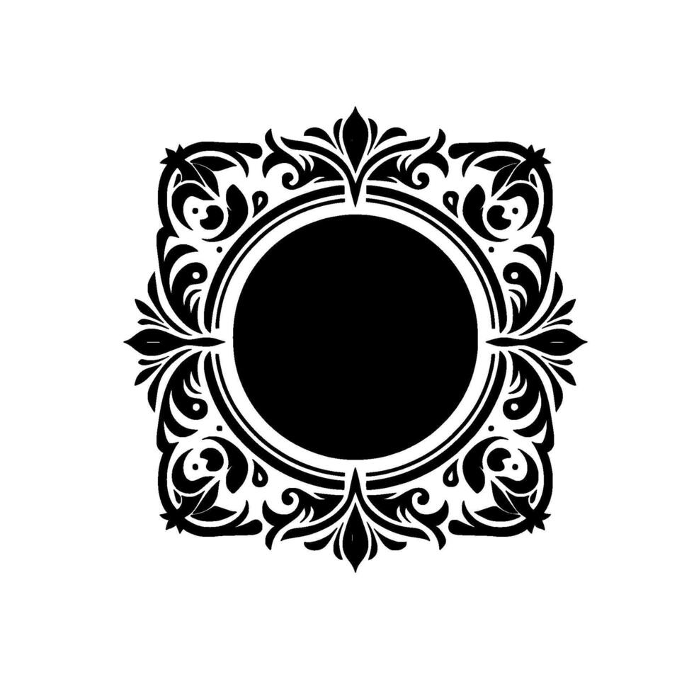 Elegant black and white floral ornament, circular frame vector