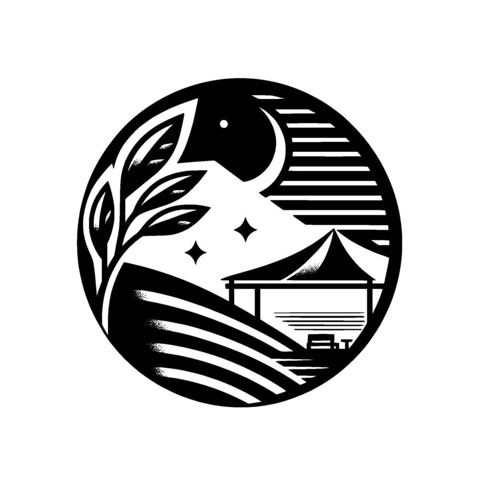 Serene nightscape minimalist landscape circle illustration vector
