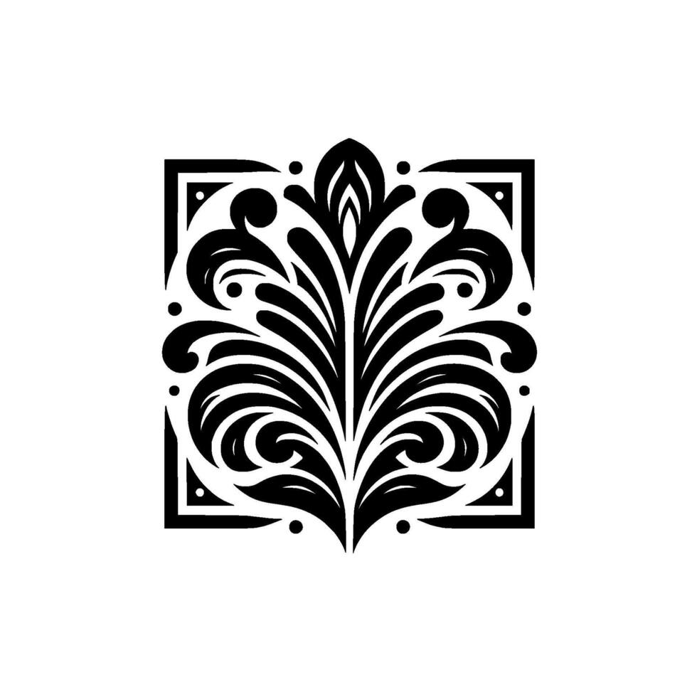 Ornate black and white floral in square frame vector