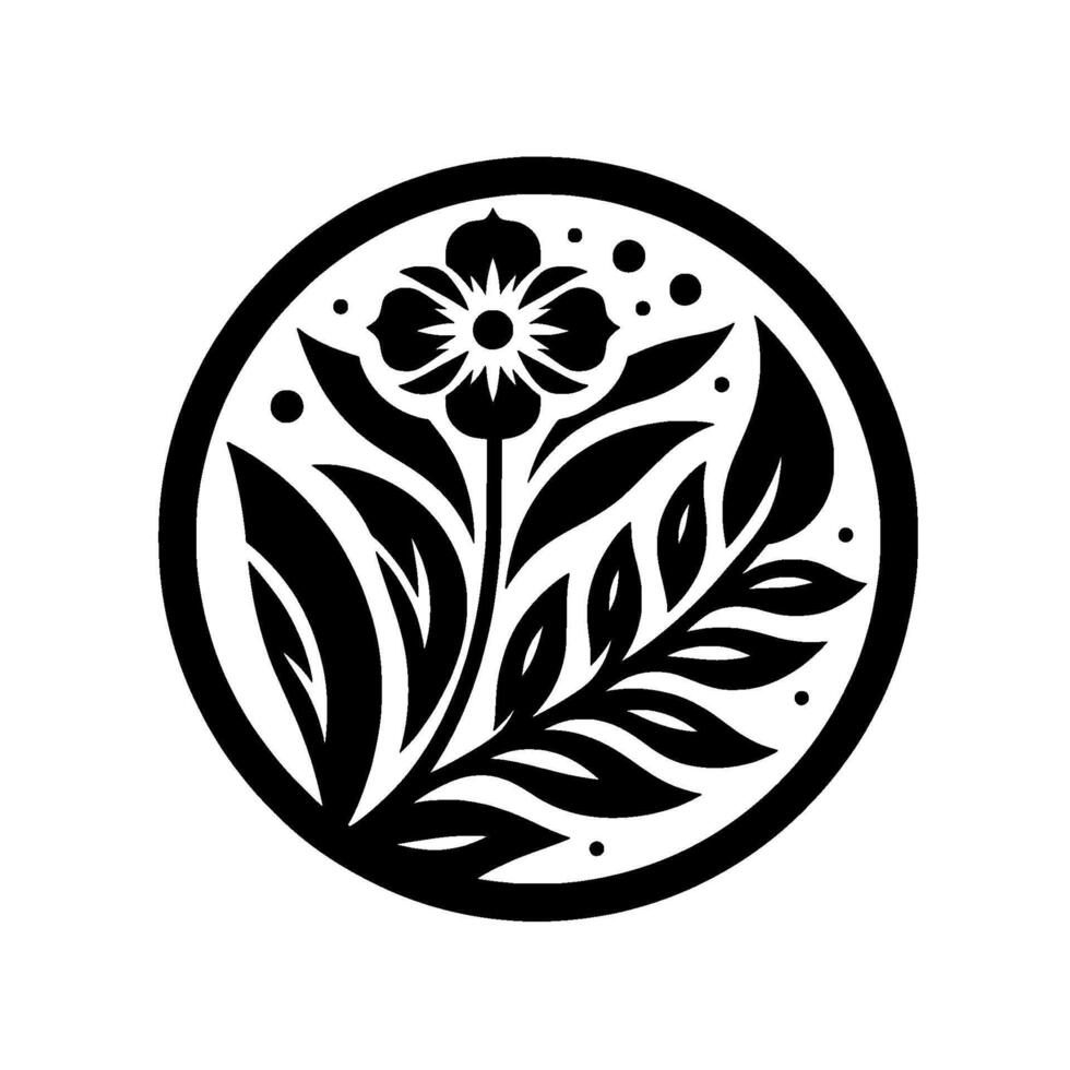 Elegant floral crest black white flower in a circle vector