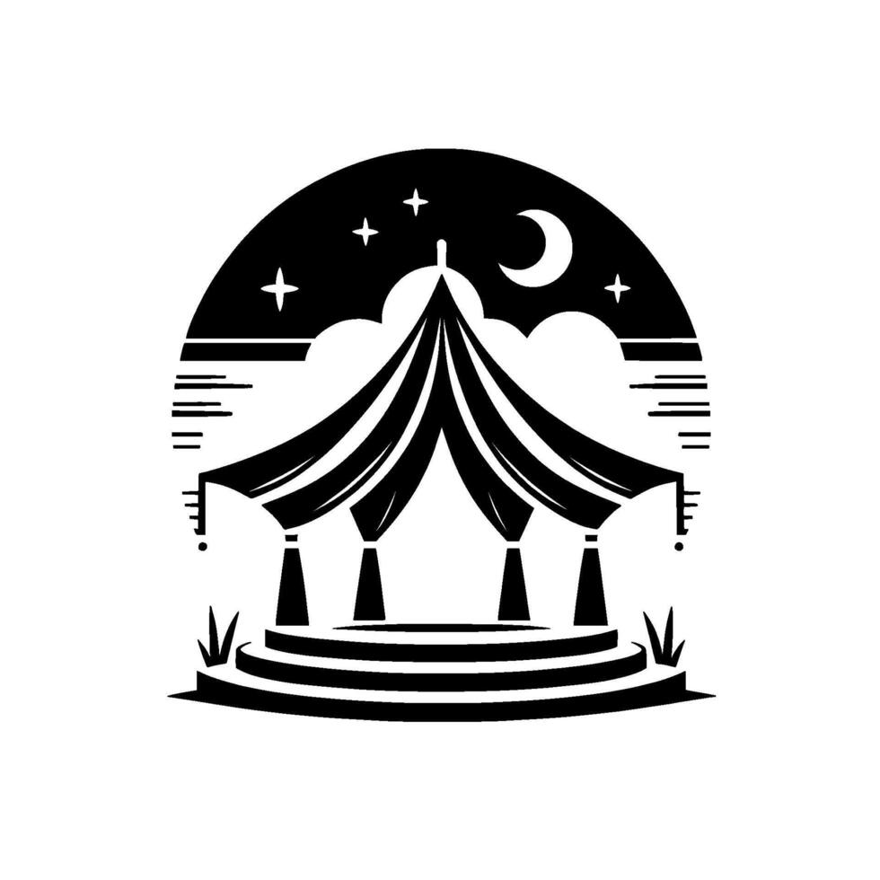 Circus tent silhouette night sky, minimalist, art vector
