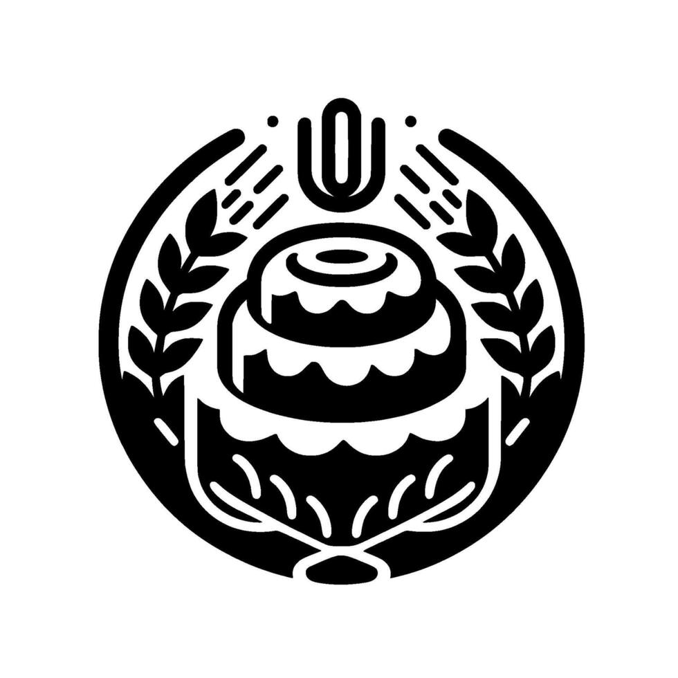 Elegant bakery cake emblem, laurel wreath, minimalist vector