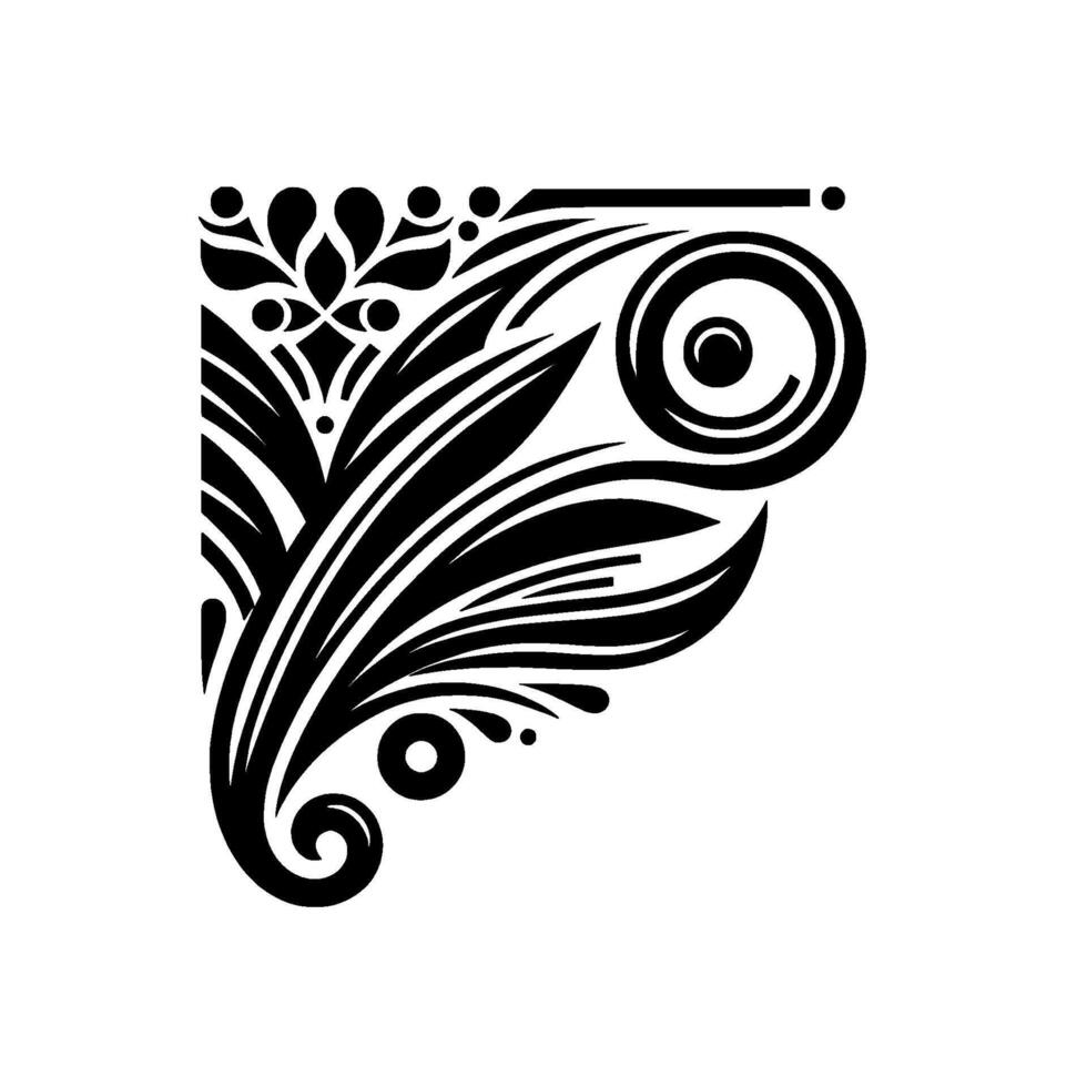 Black floral corner element on white background vector