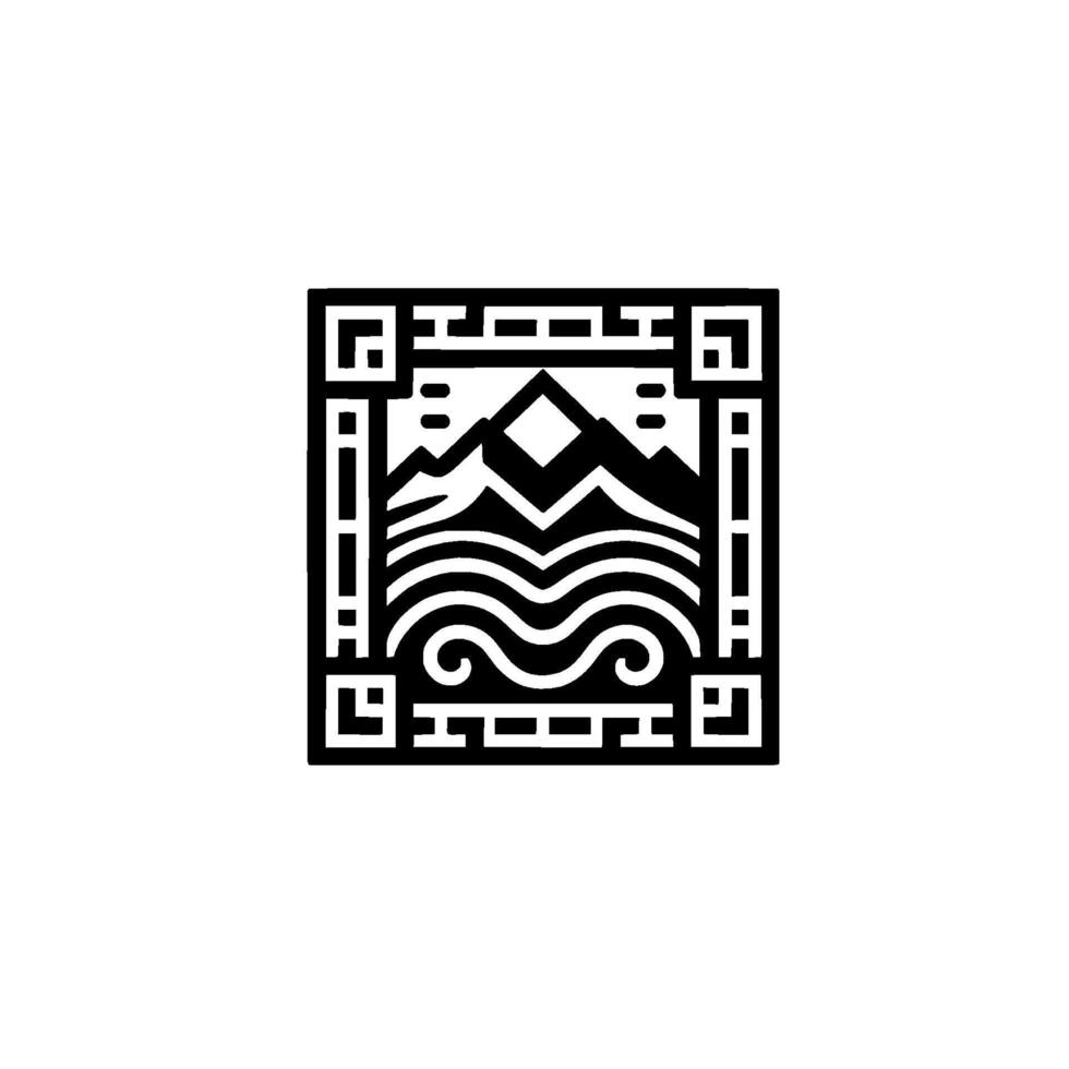 Geometric mountain river , black white, modern vector