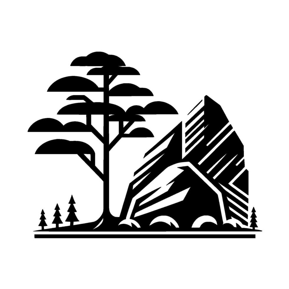Minimalist mountain landscape illustration black and white forest, nature vector