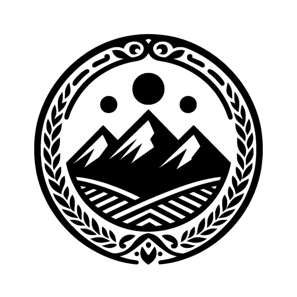 Minimalist mountain crest emblem in black and white vector