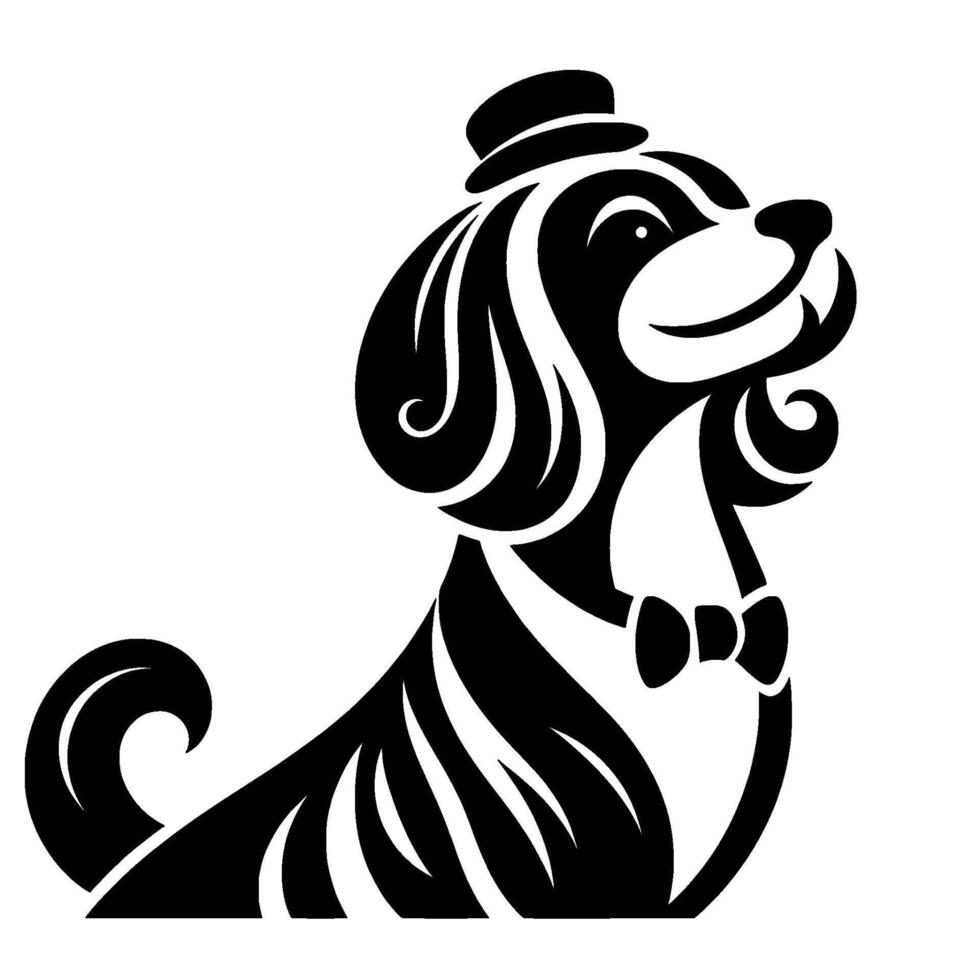 Sophisticated dog in top hat and bow tie illustration vector