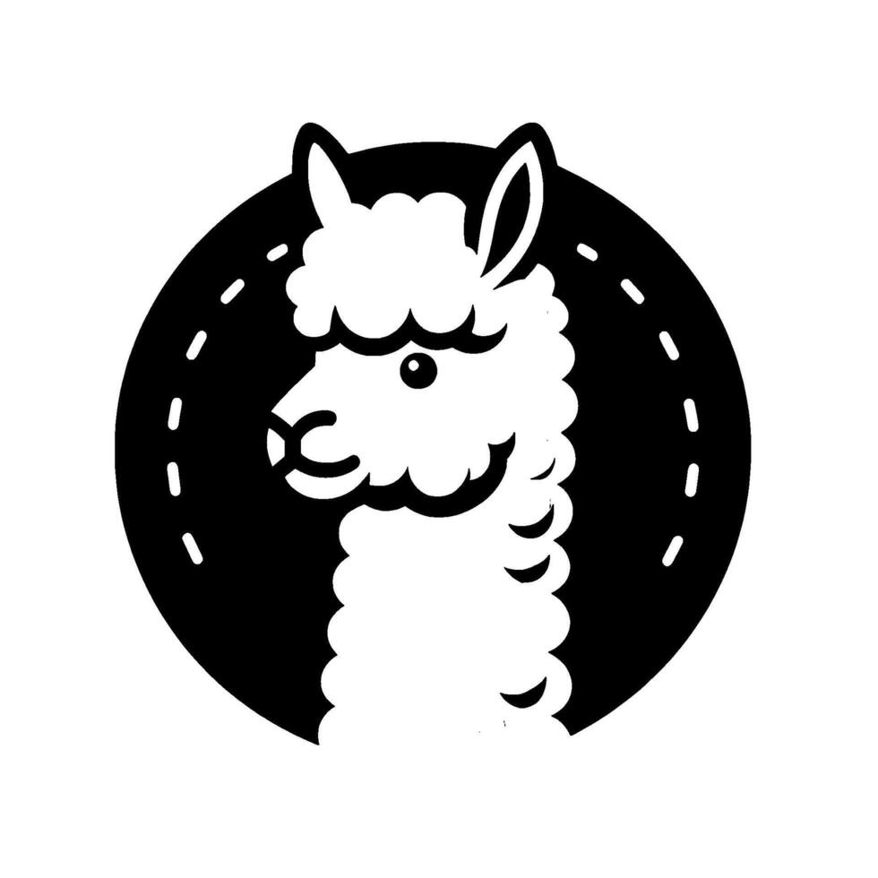 Black white llama playful, modern animal mascot vector