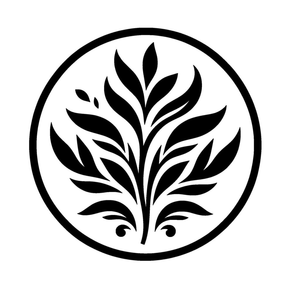 Black and white floral circle , botanical emblem vector