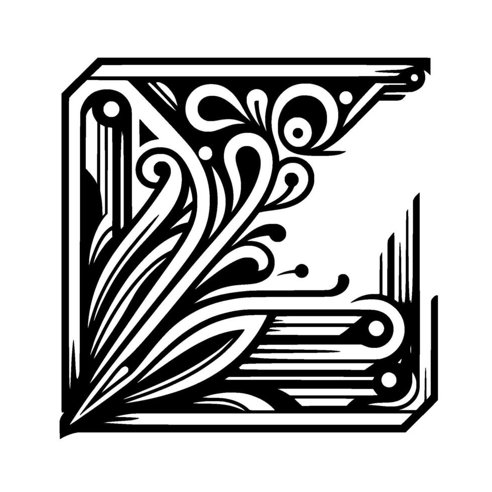 Art deco corner element black and white flourish on white vector