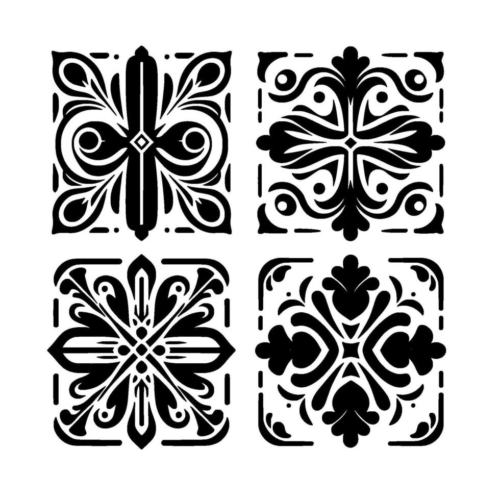 Ornamental tile designs black and white floral patterns vector