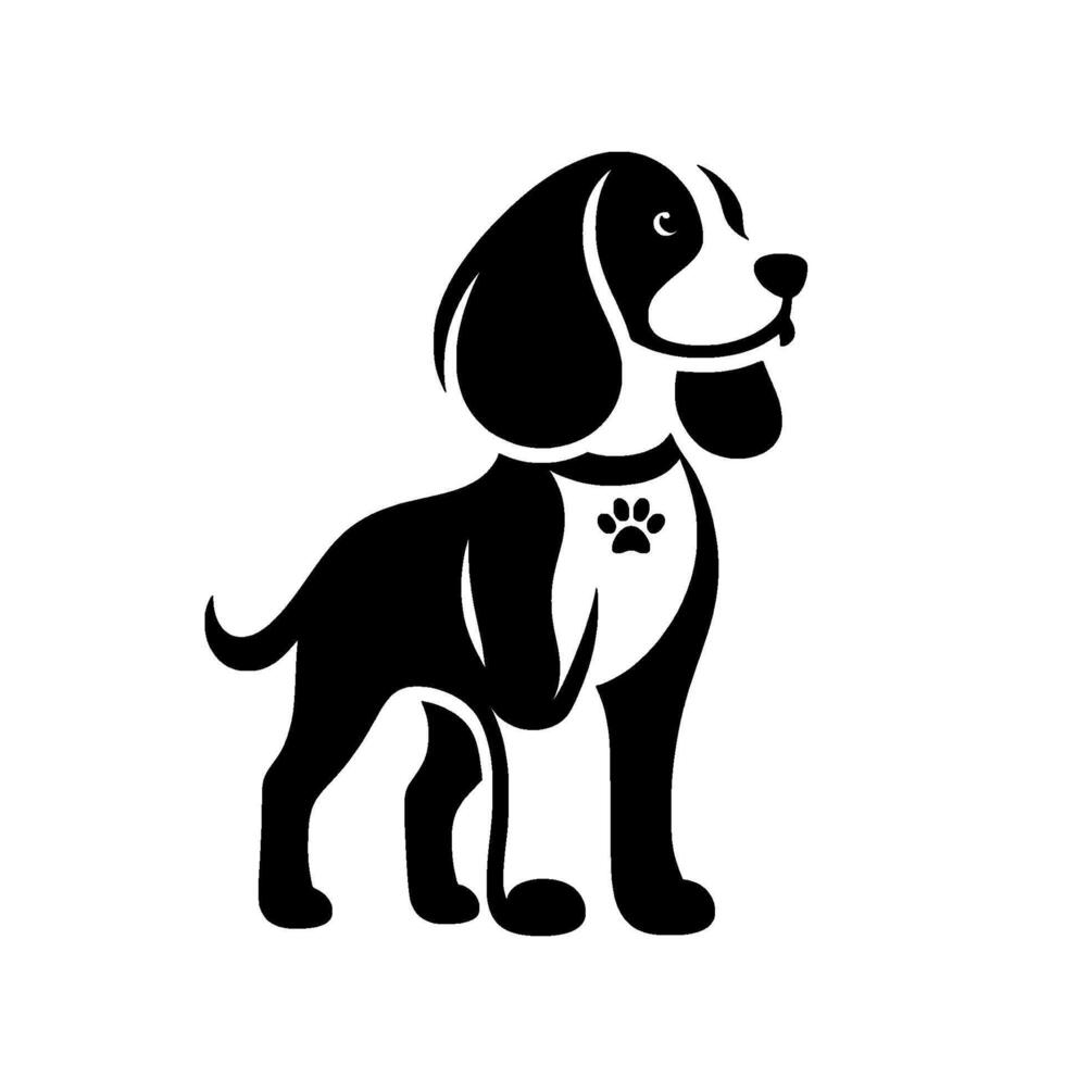 Black and white dog paw print, modern, minimalist vector