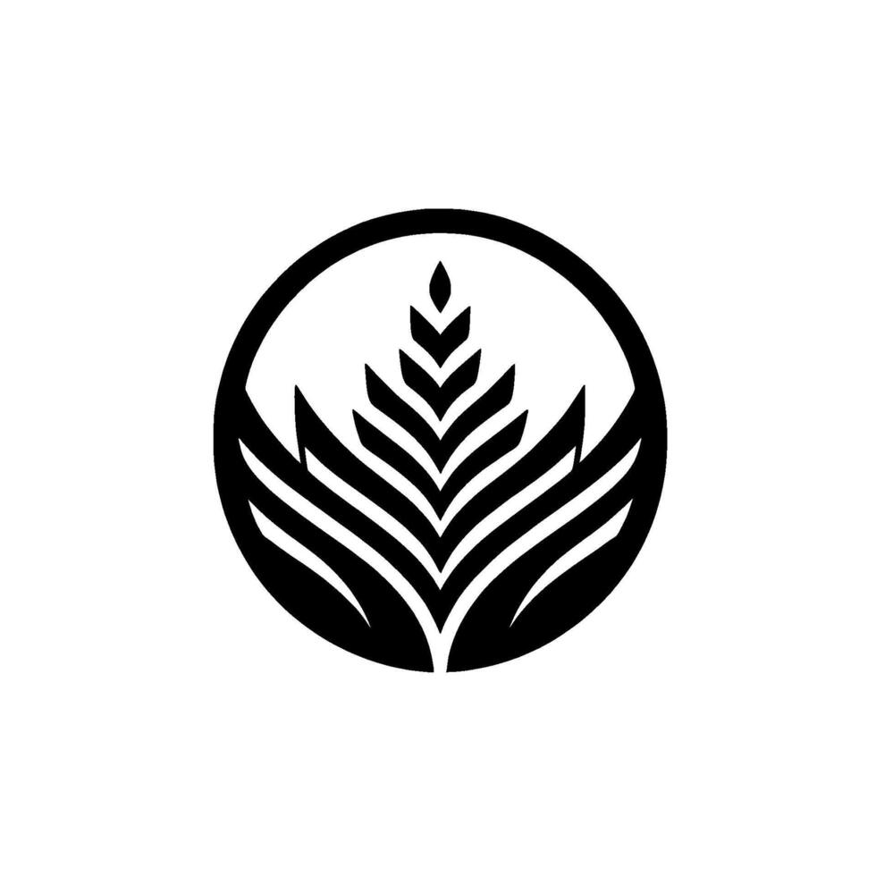 Minimalist black white leaf in circle, nature symbol vector