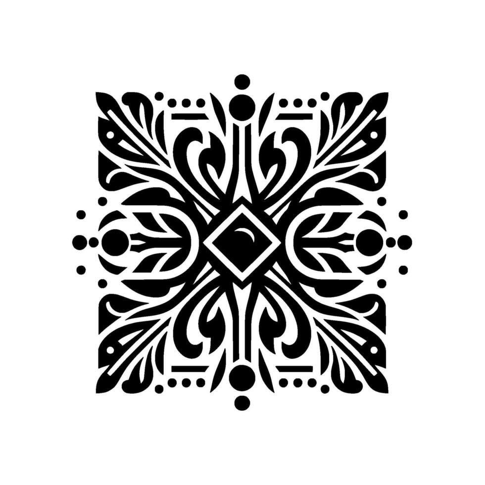 Intricate black white floral ornament , decorative square motif vector