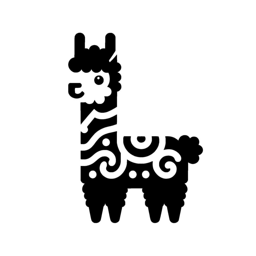 Geometric black and white alpaca , flat vector