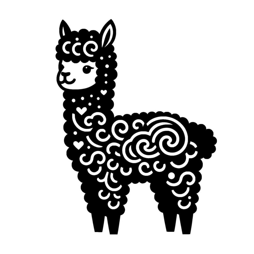 Decorative black and white alpaca illustration, art vector