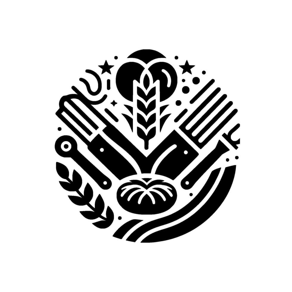 Culinary emblem modern black white food in circle vector