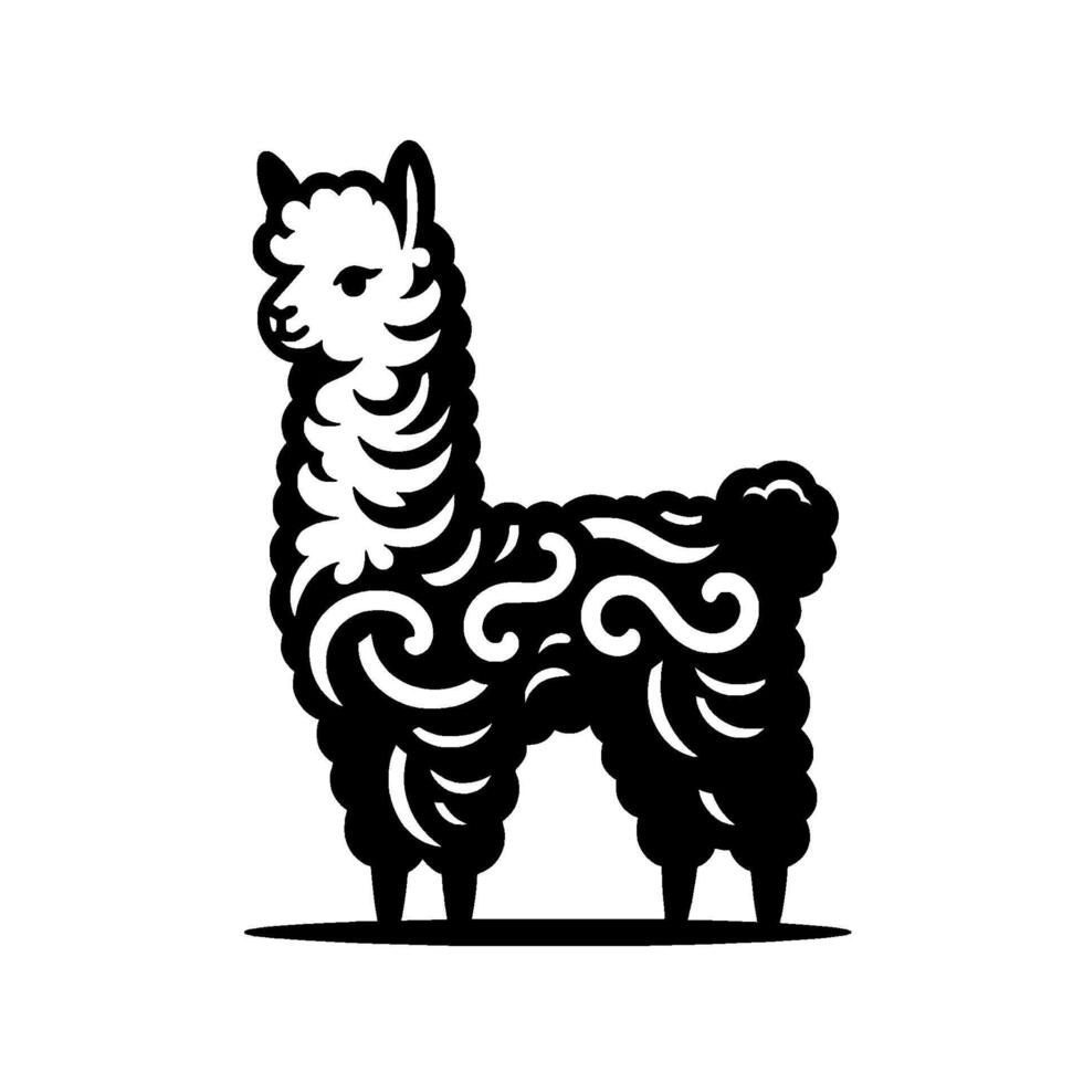 Black white decorative llama silhouette illustration vector