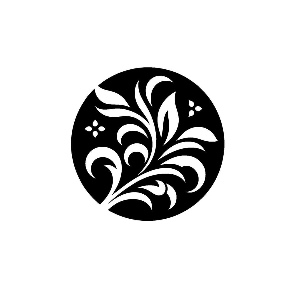 Black and white floral in circle, minimalist illustration vector