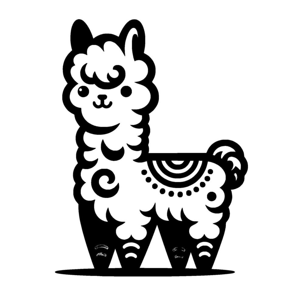 Cute cartoon llama in black and white art vector