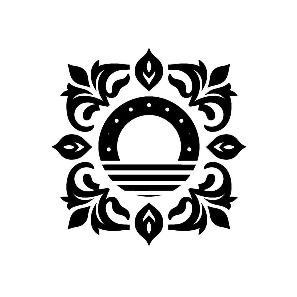Black white floral ornament, geometric circle , art vector