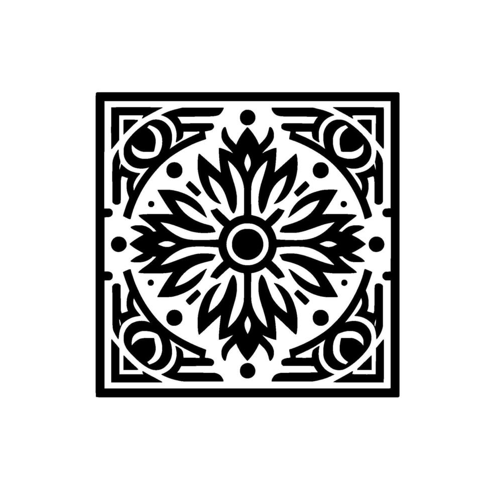 Decorative black white floral square pattern vector
