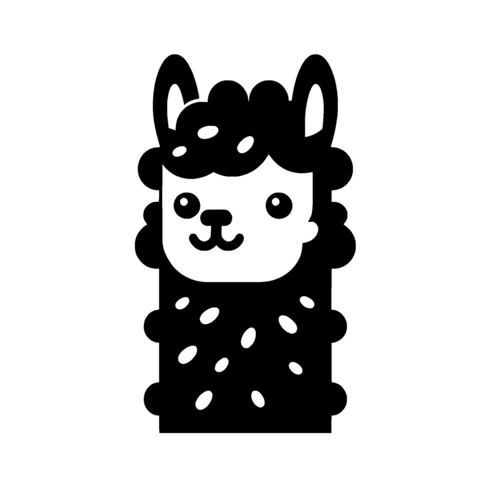 Cute llama illustration black and white cartoon style vector