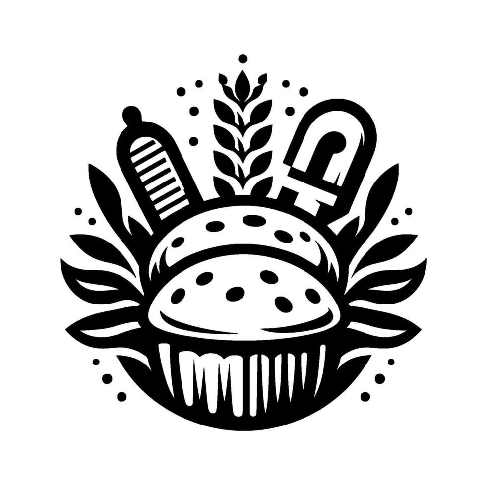Black white burger illustration for fast food branding vector
