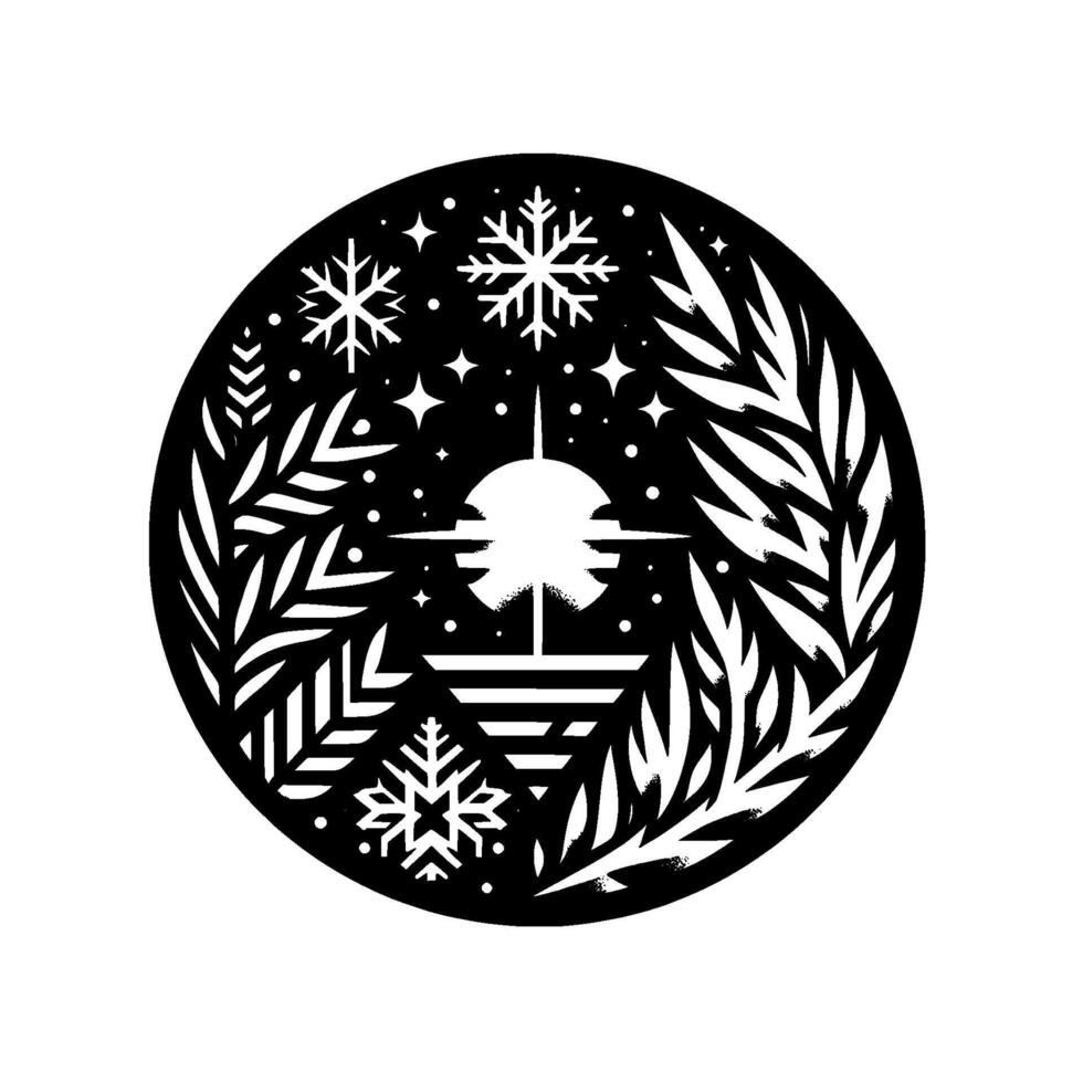 Geometric winter scene black white festive circle illustration vector