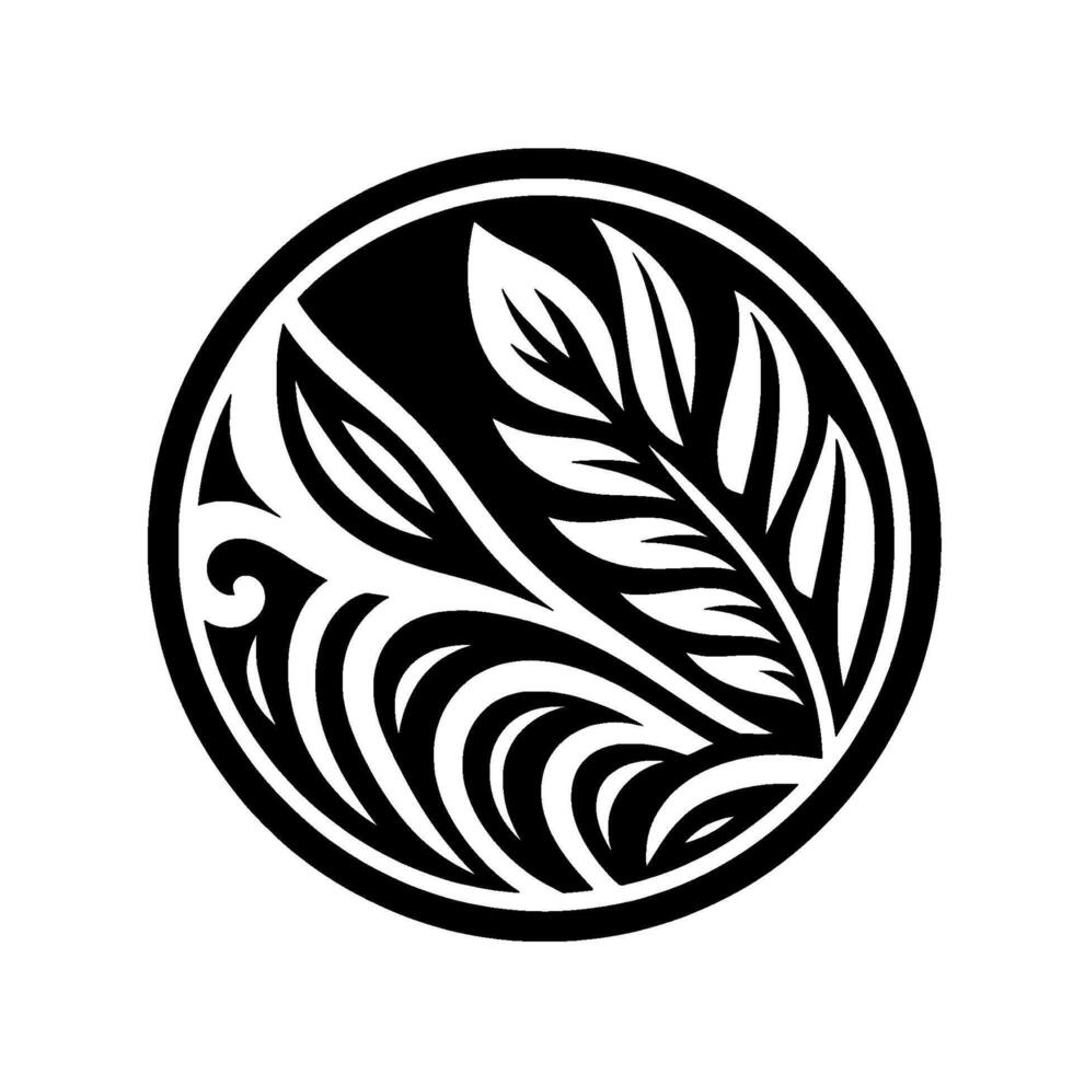 Bold black and white leaf in a circle, modern pattern vector