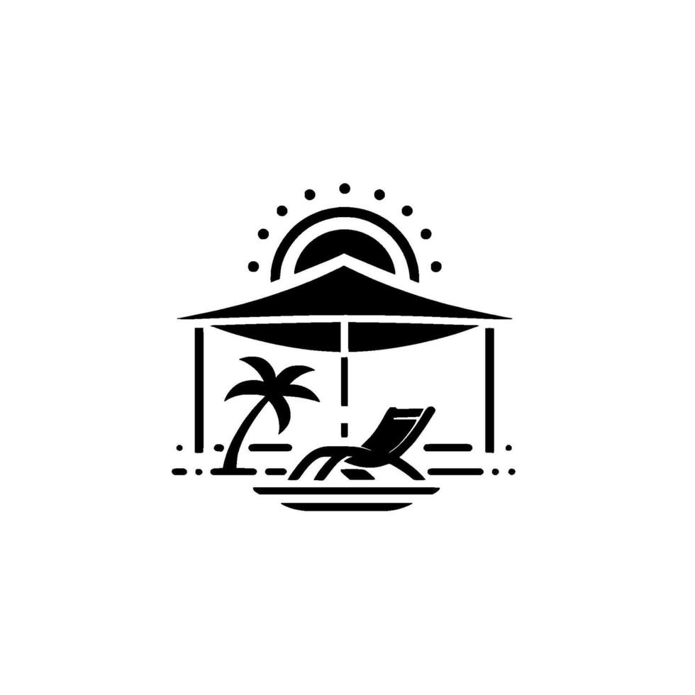 Minimalist beach resort sun, palm, chair, silhouette vector