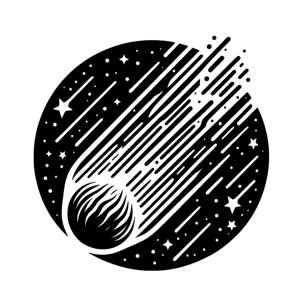 Celestial comet silhouette art, black white space illustration vector