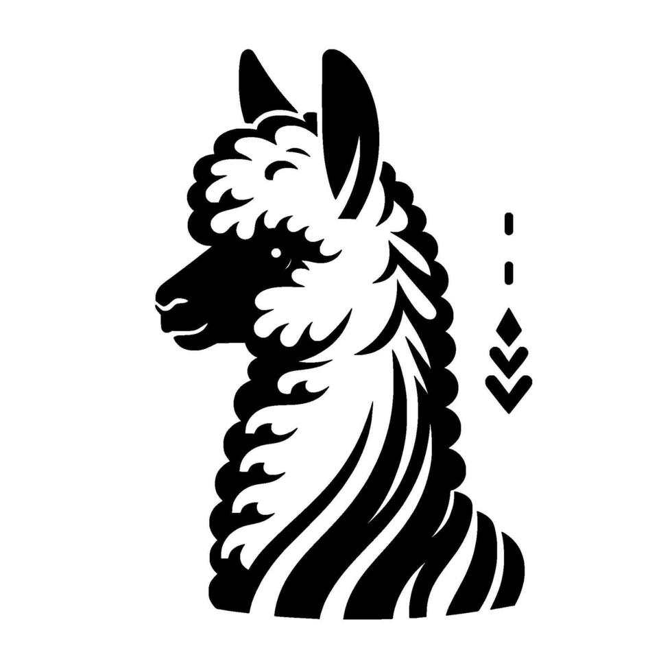 Minimalist black and white llama illustration with bohemian flair vector