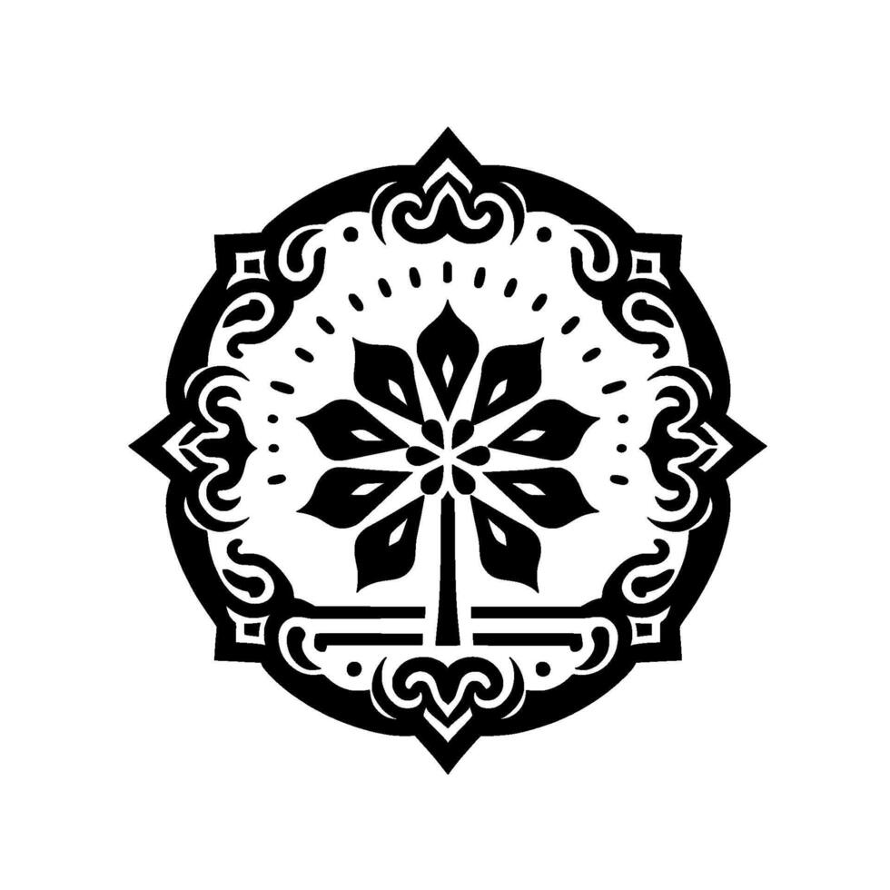 Ornamental black and white tree symbol, mandala style vector
