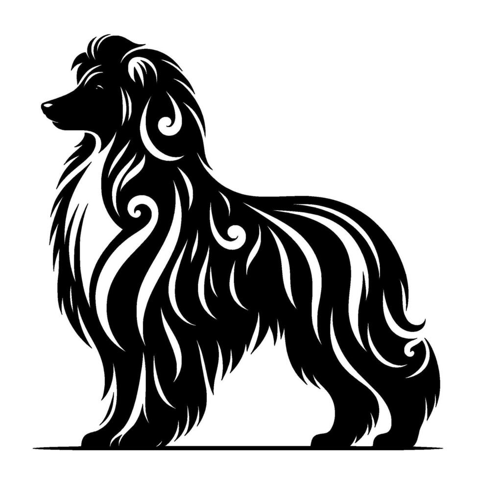Elegant collie silhouette decorative black white art vector