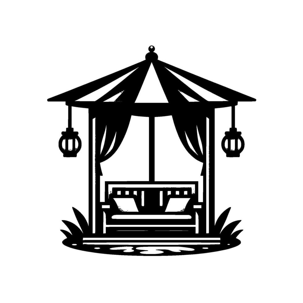 Black and white gazebo minimalist illustration for relaxation and leisure vector