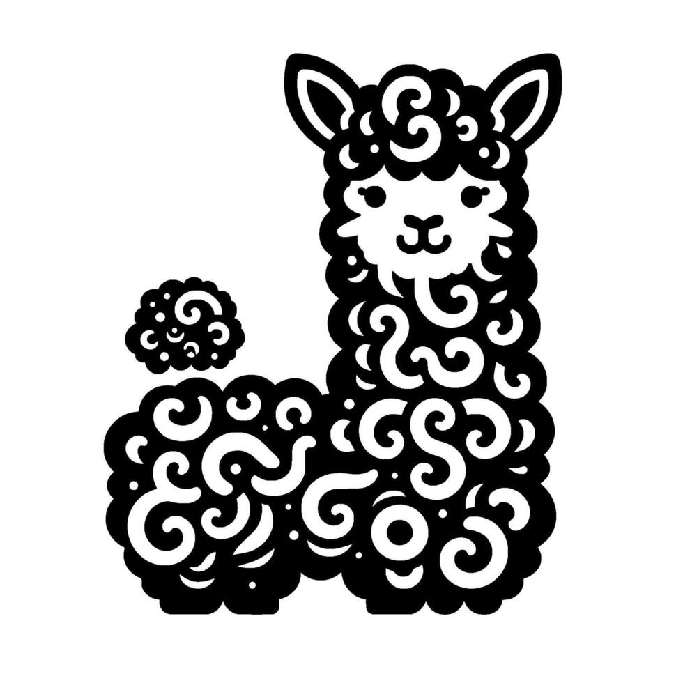 Decorative black and white llama illustration, art vector