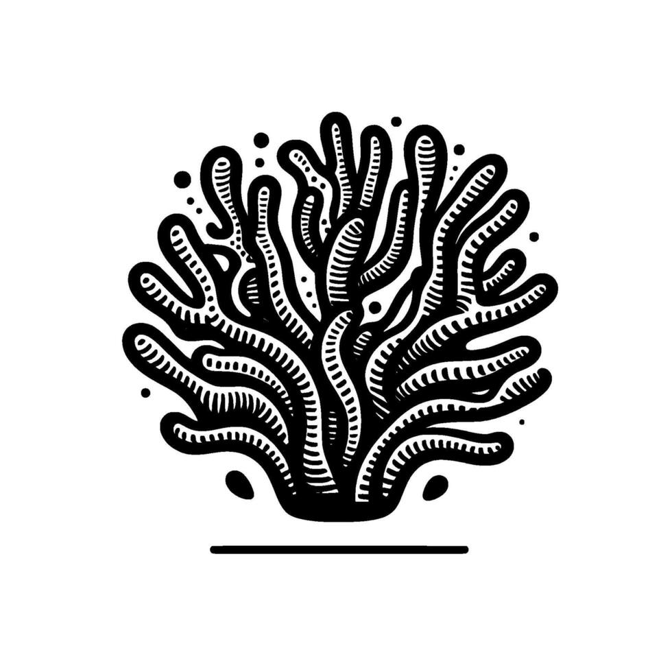 Handdrawn coral reef illustration, black and white, minimalist vector