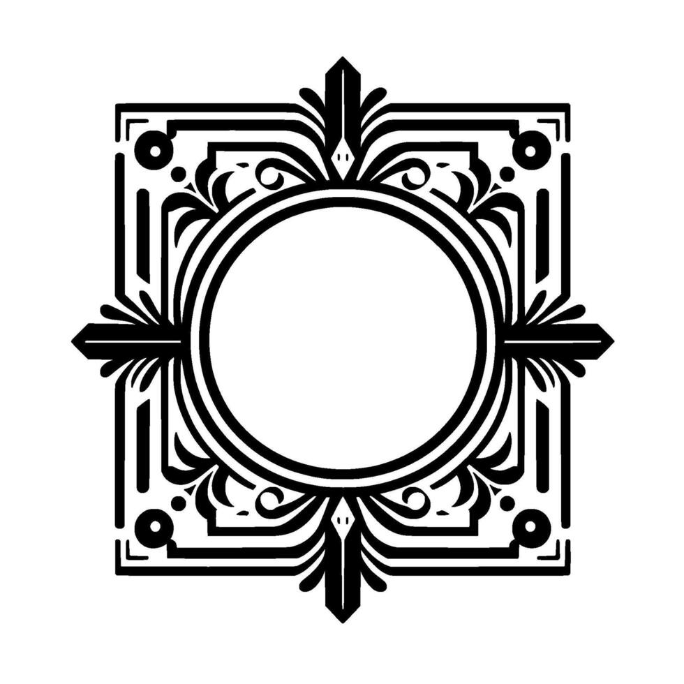 Elegant black and white decorative frame with circular center vector
