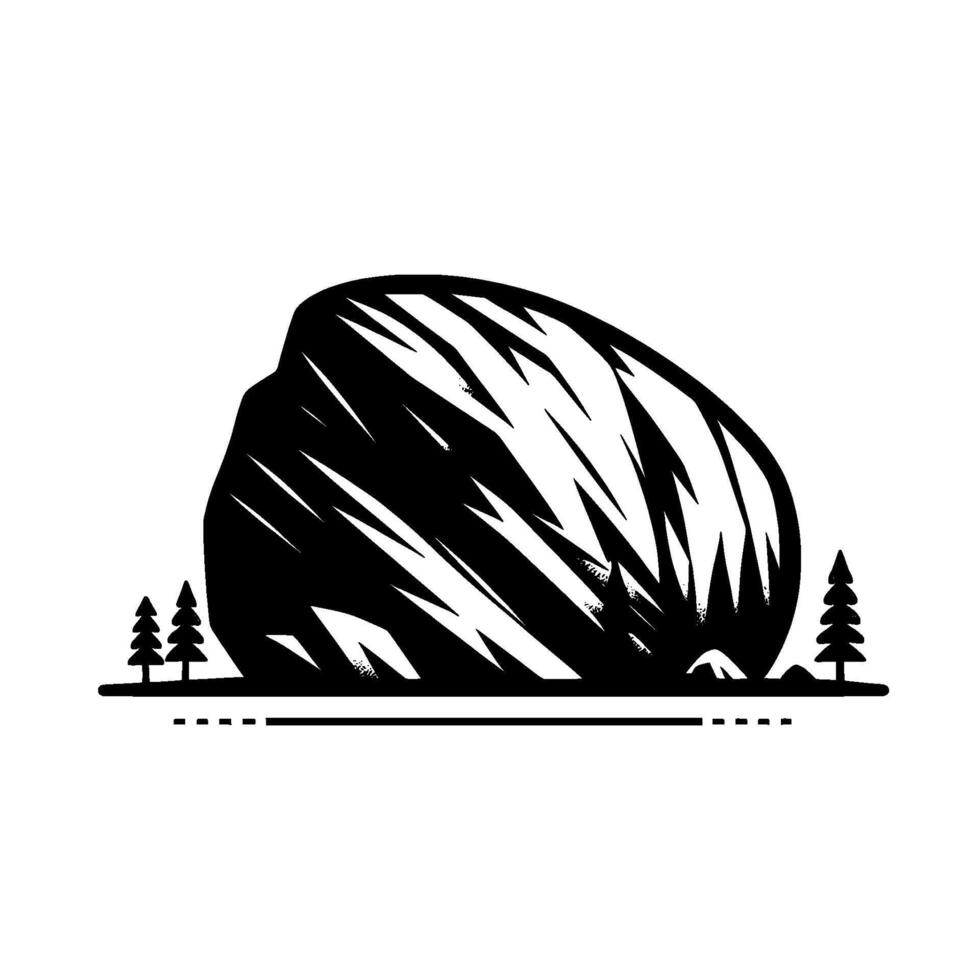 Minimalist mountain and pine trees illustration in black and white vector