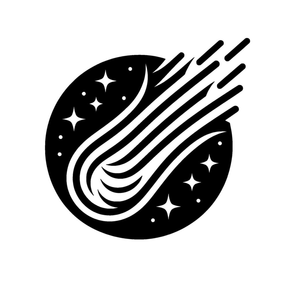 Black and white minimalist comet with stars vector