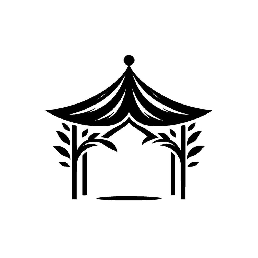 Minimalist asianinspired pavilion black silhouette on white vector