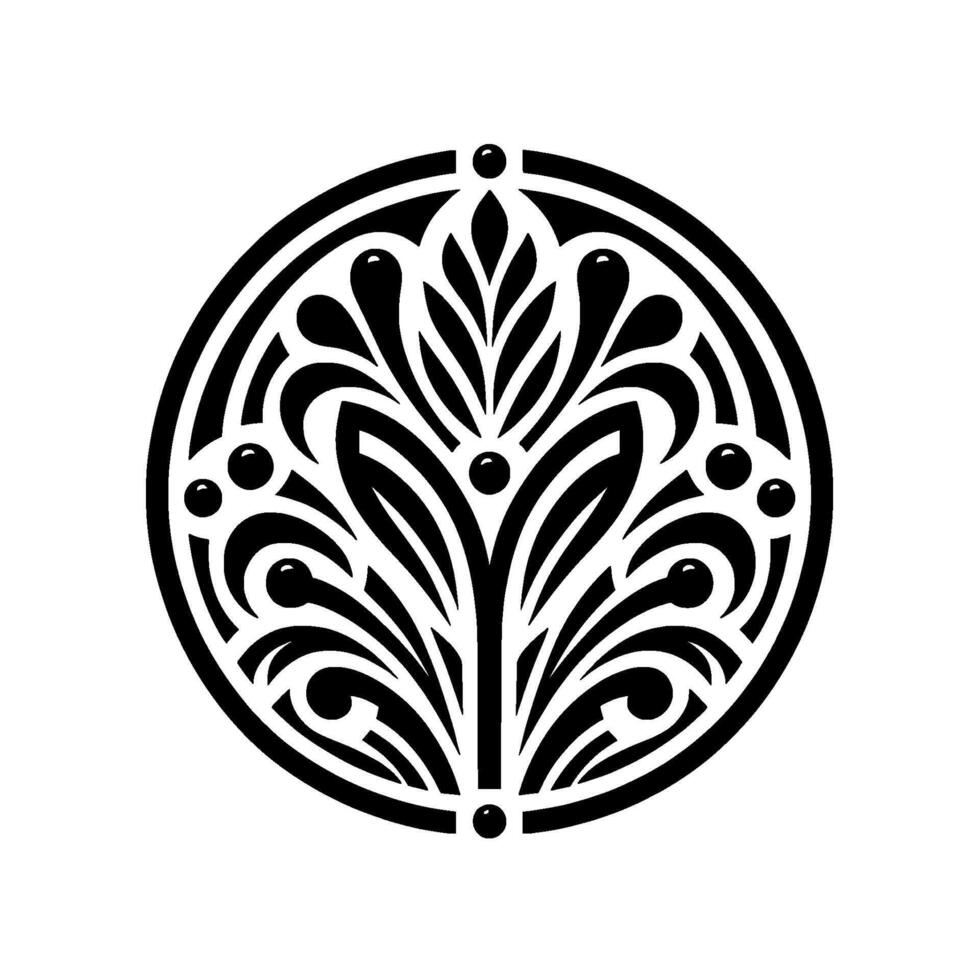 Elegant black and white floral ornament in circular frame vector