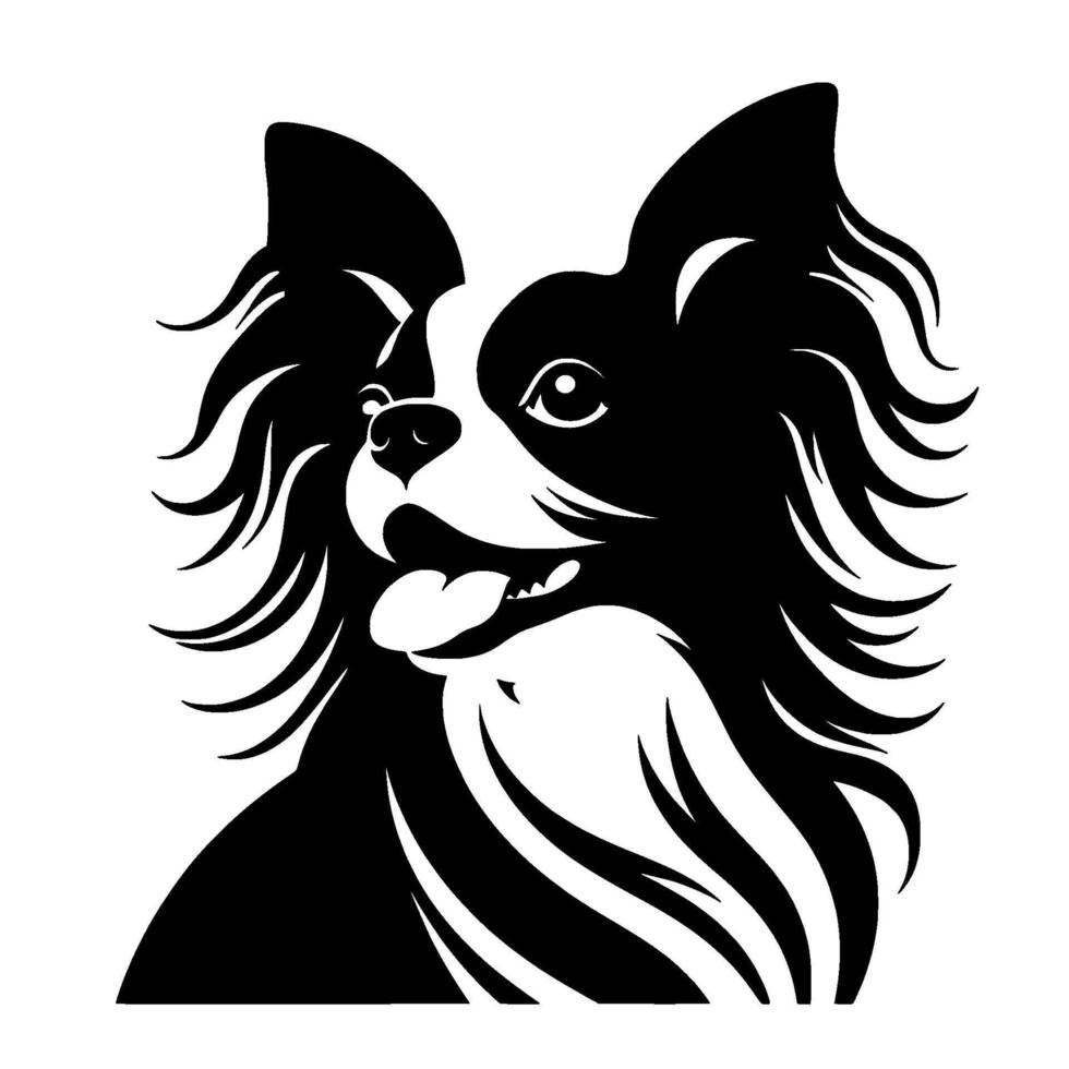 Stylized black and white papillon dog portrait vector