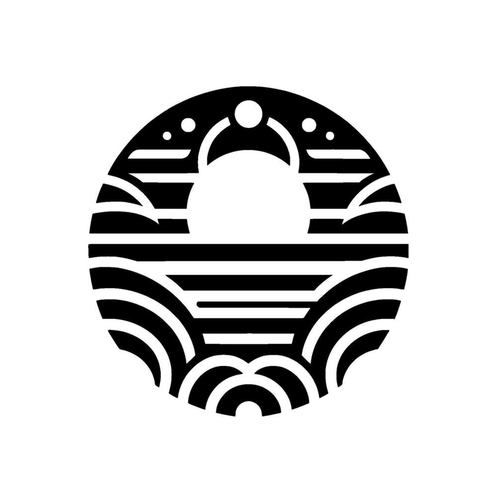 Abstract circle minimalist waves, sun, and sky black and white vector