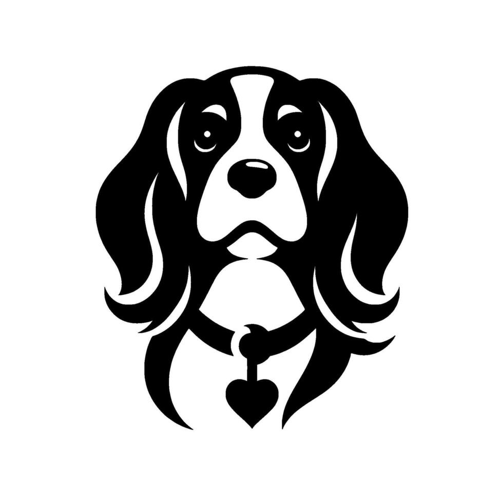 Black and white dog silhouette with heart pendant, illustration vector