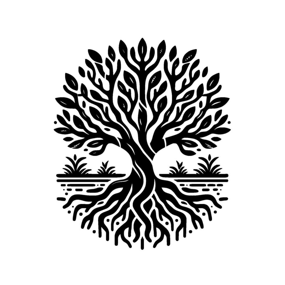 Symbolic tree of life black white illustration vector