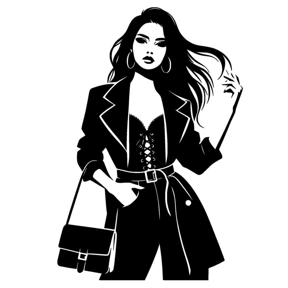 Chic fashion illustration confident woman in black and white vector